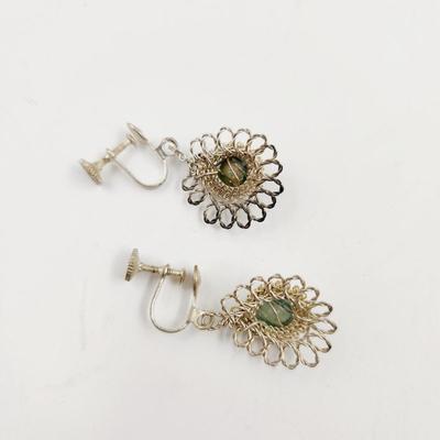 VINTAGE FILIGREE SILVER TONED HANGING EARRINGS