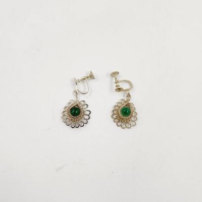 VINTAGE FILIGREE SILVER TONED HANGING EARRINGS
