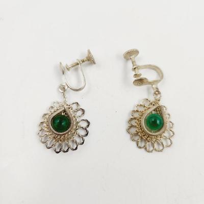 VINTAGE FILIGREE SILVER TONED HANGING EARRINGS