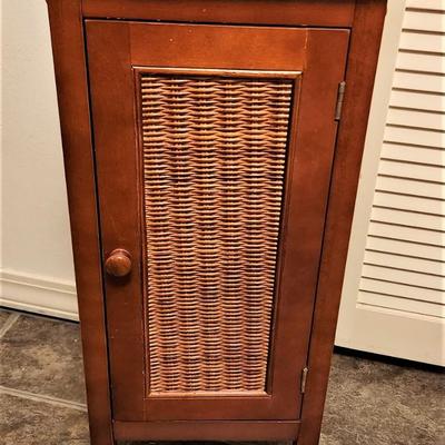 Lot #43  Contemporary Small Cabinet with Rattan Accents