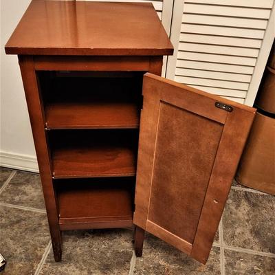 Lot #43  Contemporary Small Cabinet with Rattan Accents