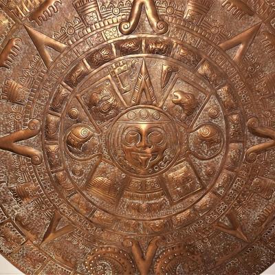 Lot #45  Large Vintage Copper Wall Decoration - Aztec Calendar