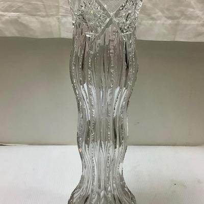 1469 Vintage Cut Glass Vase with Silk Greenery and Flowers