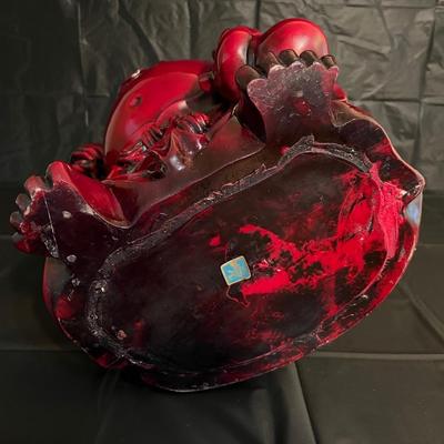Large 2 Ft Tall Red Lacquer Wood Asian Smiling Buddha Man Statue