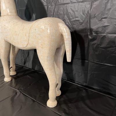 Antique Asian White Mosaic Horse Statue
