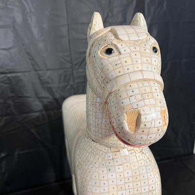 Antique Asian White Mosaic Horse Statue