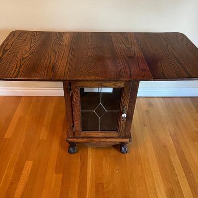 Lovely Antique Rolling Expandable Collapsible Table Cabinet