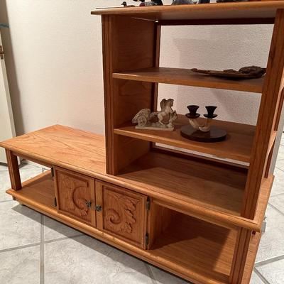 Vintage Carved Wood Display Shelf and Storage Cabinet