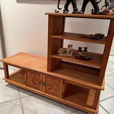 Vintage Carved Wood Display Shelf and Storage Cabinet