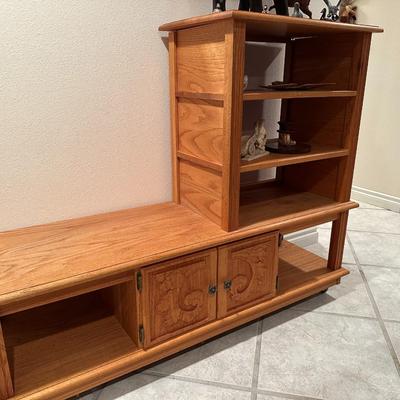 Vintage Carved Wood Display Shelf and Storage Cabinet