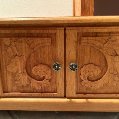Vintage Carved Wood Display Shelf and Storage Cabinet