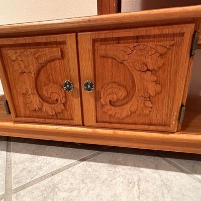 Vintage Carved Wood Display Shelf and Storage Cabinet