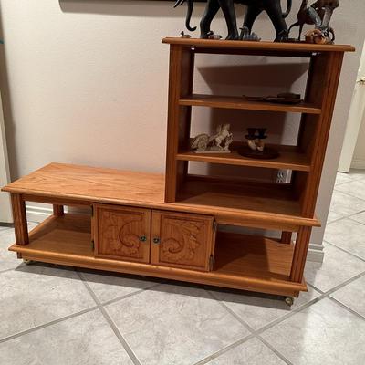Vintage Carved Wood Display Shelf and Storage Cabinet