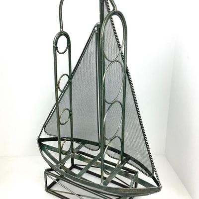 1480 Metal Sailboat Wine Holder Decor