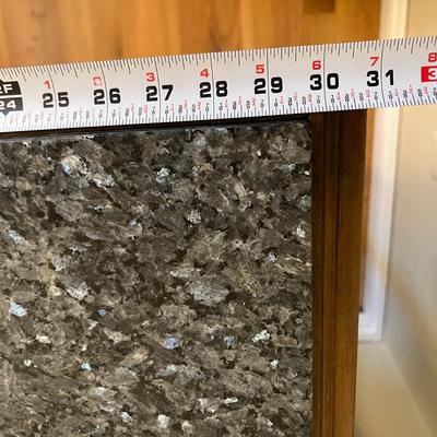 Antique Granite Top Carved Wood Accent Table with Drawer
