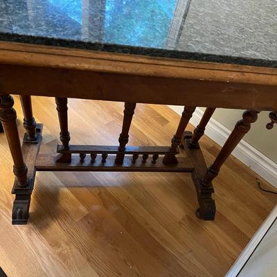 Antique Granite Top Carved Wood Accent Table with Drawer
