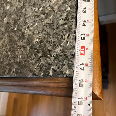Antique Granite Top Carved Wood Accent Table with Drawer