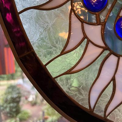 Peacock Stained Glass Oval Window
