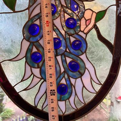 Peacock Stained Glass Oval Window