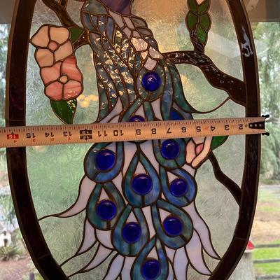 Peacock Stained Glass Oval Window