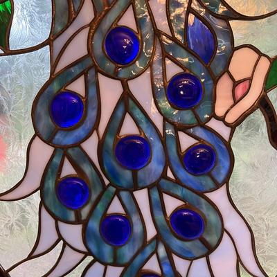 Peacock Stained Glass Oval Window