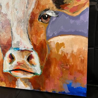Charming Original Signed Cow Painting by Cassandra Shaw