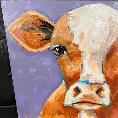 Charming Original Signed Cow Painting by Cassandra Shaw