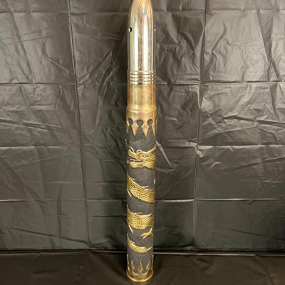 Large WW2 POW Trench Art Cabanatuan Metal Bullet Statue with Brass or Bronze Dragon Design