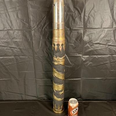 Large WW2 POW Trench Art Cabanatuan Metal Bullet Statue with Brass or Bronze Dragon Design