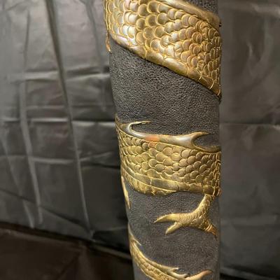 Large WW2 POW Trench Art Cabanatuan Metal Bullet Statue with Brass or Bronze Dragon Design