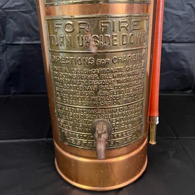 Antique Copper Red Top Fire Extinguisher in Excellent Condition