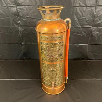 Antique Copper Red Top Fire Extinguisher in Excellent Condition
