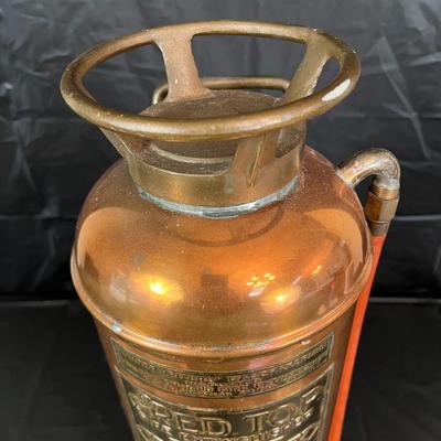 Antique Copper Red Top Fire Extinguisher in Excellent Condition