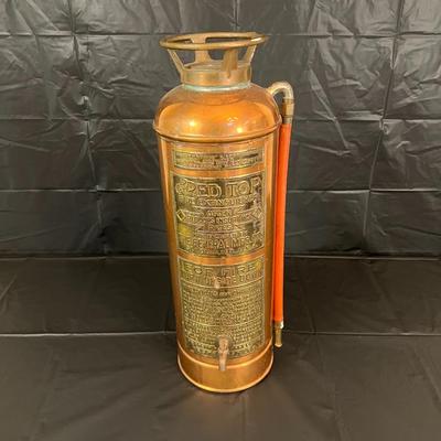 Antique Copper Red Top Fire Extinguisher in Excellent Condition