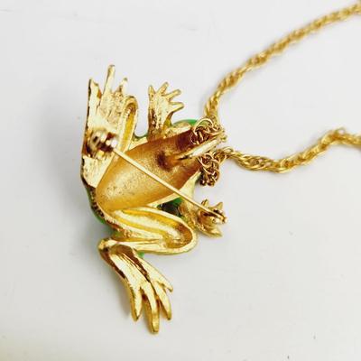 FUN GOLD TONED FROG PIN WITH NECKLACE