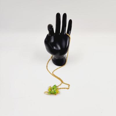 FUN GOLD TONED FROG PIN WITH NECKLACE
