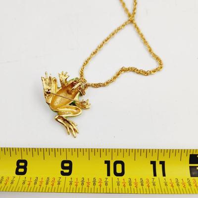 FUN GOLD TONED FROG PIN WITH NECKLACE
