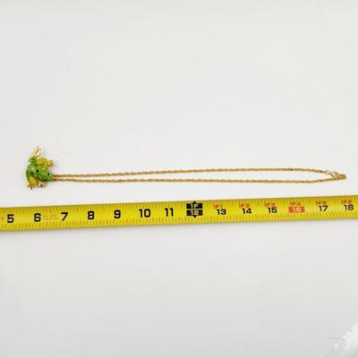 FUN GOLD TONED FROG PIN WITH NECKLACE