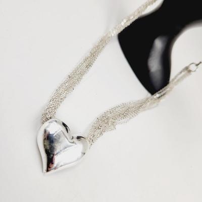 SILVER TONED MULTI CHAIN HEART NECKLACE
