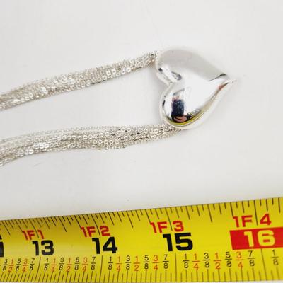 SILVER TONED MULTI CHAIN HEART NECKLACE