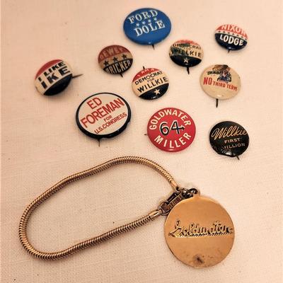 Lot #62  Vintage Political Buttons and Bracelet