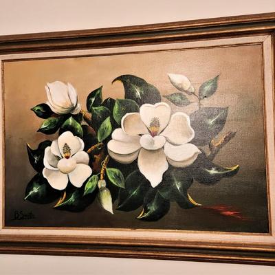 Lot #63  Oil on Canvas - Magnolias - signed "B. Smith"