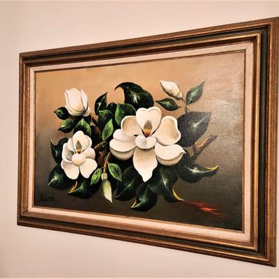 Lot #63  Oil on Canvas - Magnolias - signed "B. Smith"