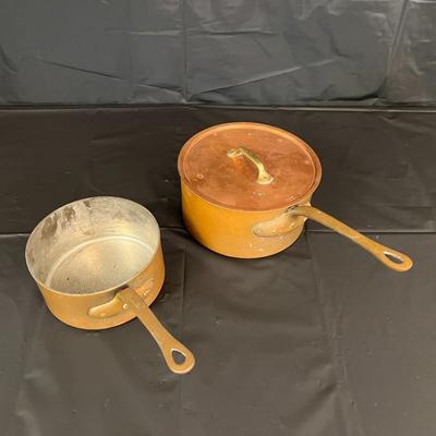 Lot of 2 Waldow NY Vintage Copper Sauce Pans Pots with One Lid