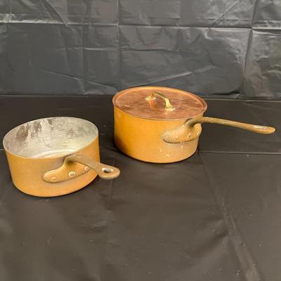 Lot of 2 Waldow NY Vintage Copper Sauce Pans Pots with One Lid