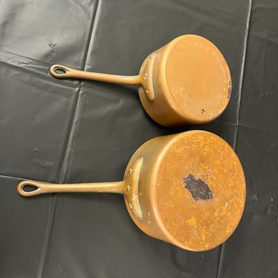 Lot of 2 Waldow NY Vintage Copper Sauce Pans Pots with One Lid