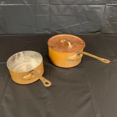 Lot of 2 Waldow NY Vintage Copper Sauce Pans Pots with One Lid