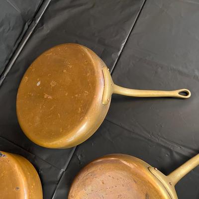 Lot of 3 Copper Pans with Brass Handles Made in France