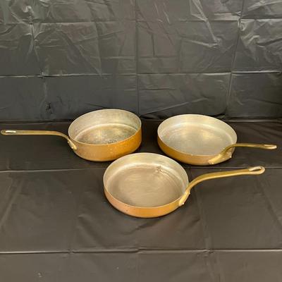 Lot of 3 Copper Pans with Brass Handles Made in France