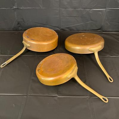 Lot of 3 Copper Pans with Brass Handles Made in France